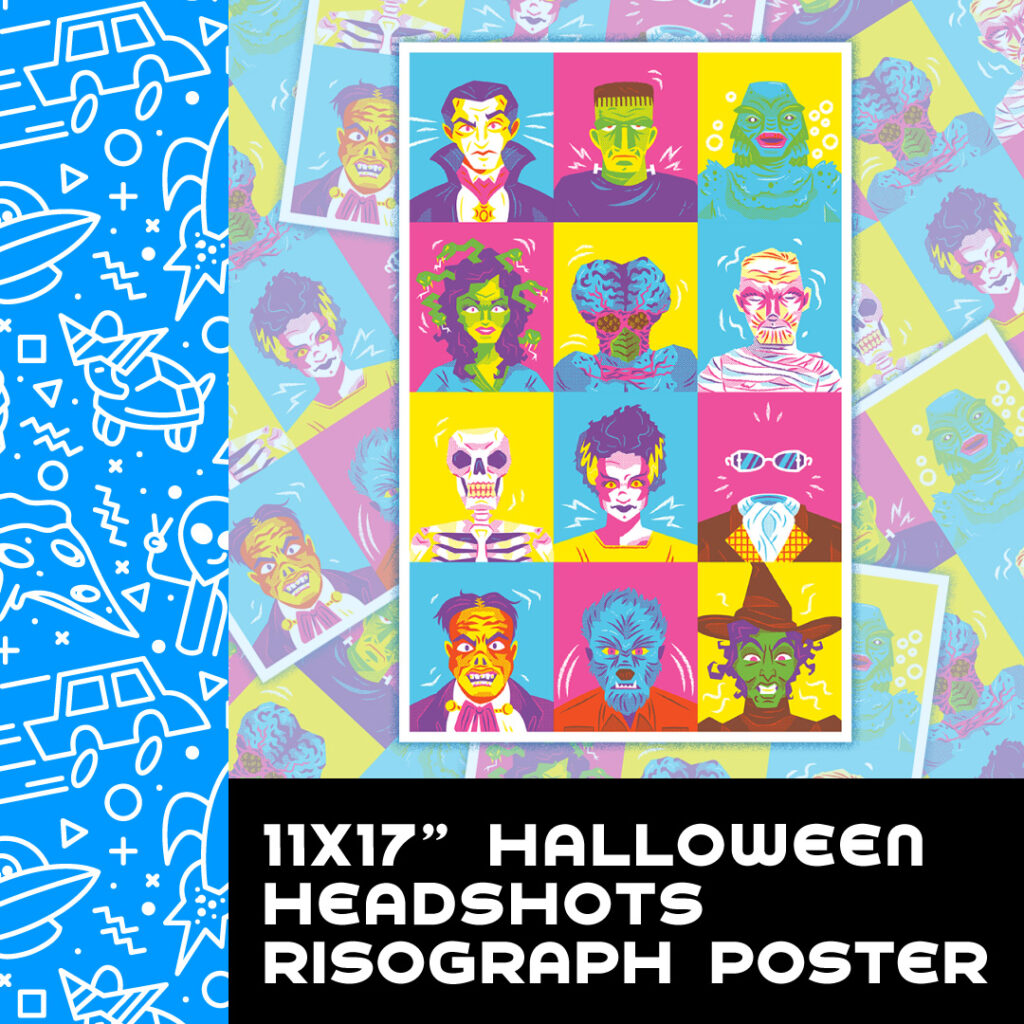 11×17″ Halloween Headshots Risograph Poster