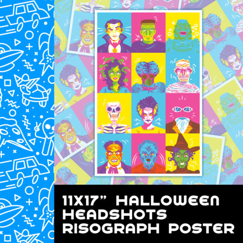11x17" Halloween Headshots Risograph Poster